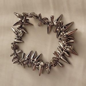 Stella & Dot Renegade Spiked Rhinestone Stretch Silver Bead Bracelet